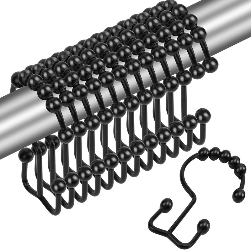 Gidse Shower Curtain Hooks,Sturdy Stainless Steel Double Sided Shower Hooks Rings for Bathroom Shower Curtain Rods Curtains Set of 12 Hooks - Matte Black - Image 1
